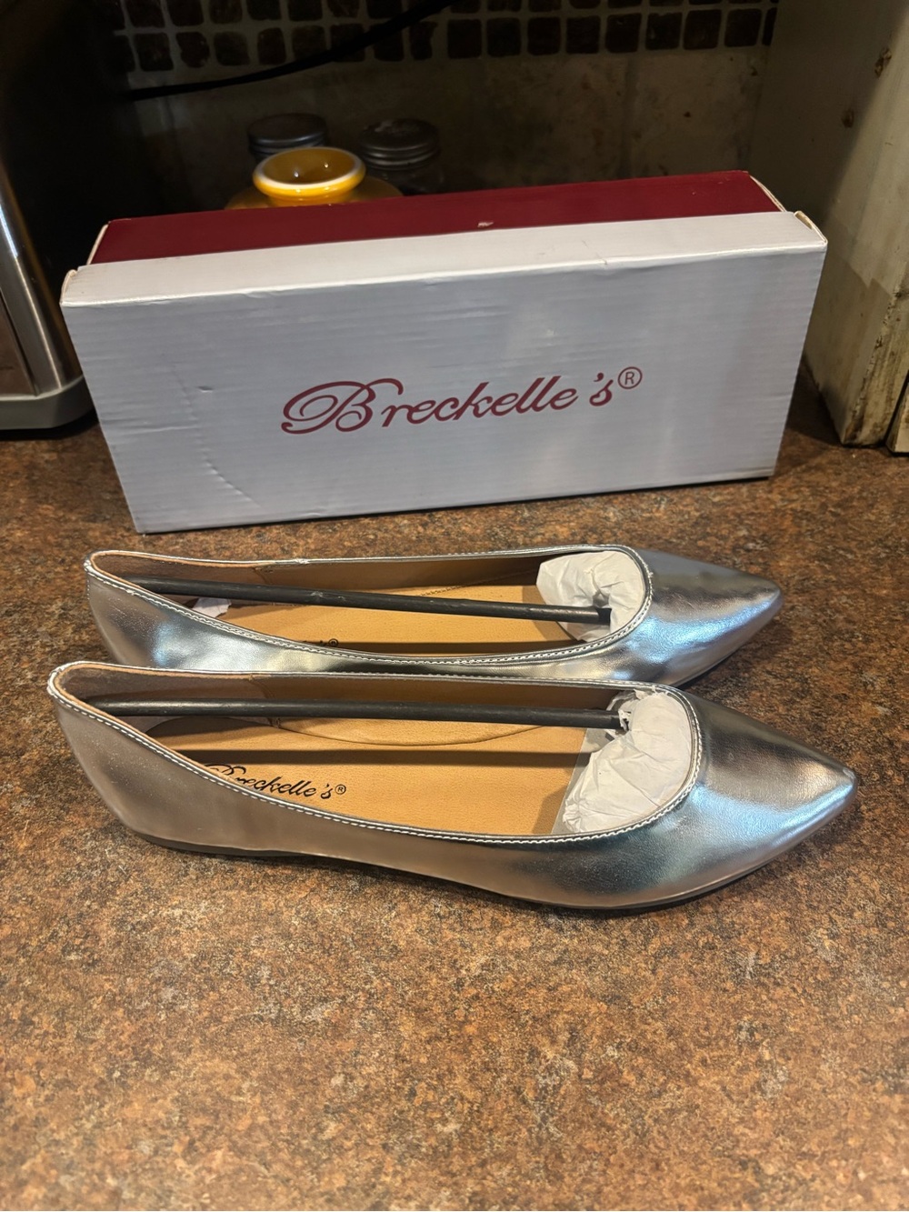 Breckelle's Metallic Silver Pointed Toe Slip-On Flats